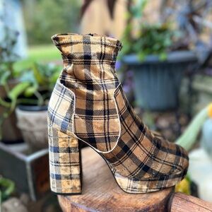 Free People Plaid Ankle Boots - Tan and Black